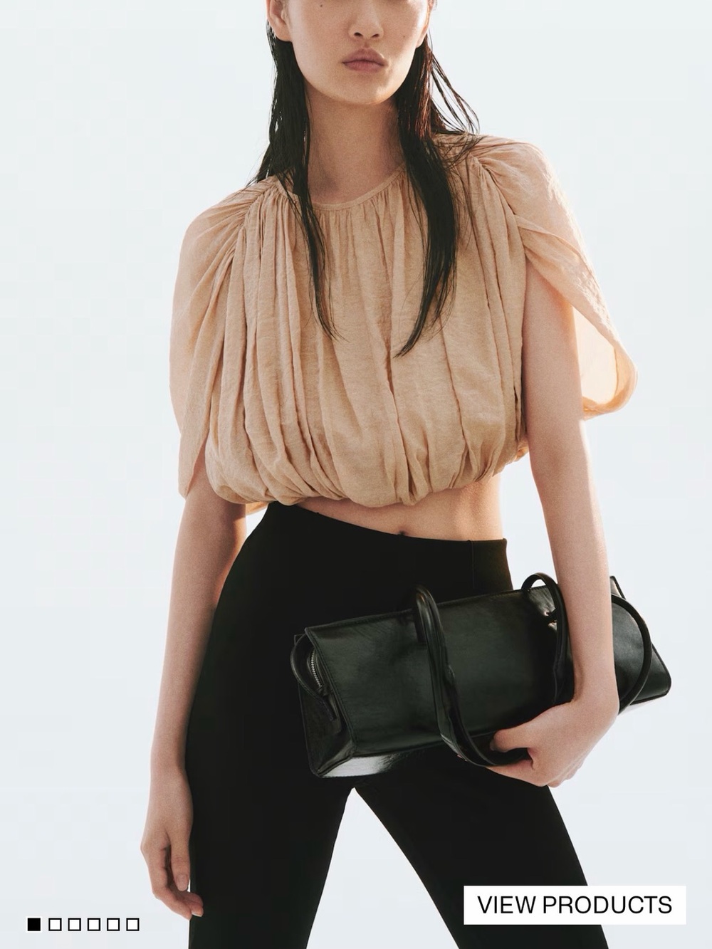 H&M Peach Gathered Balloon Sleeve Crop Top